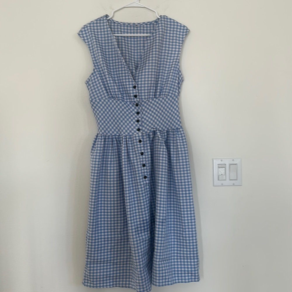 vintage Blue Gingham midi Dress